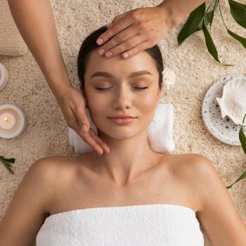 Concept of spa, relax and self care with beautiful young woman